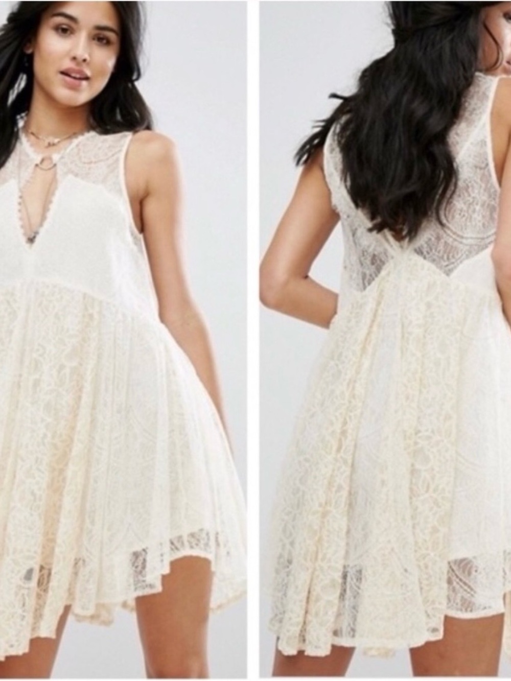 Free People Don’t You Dare Lace Dress XS Cream Boho Festival Mini Dress
